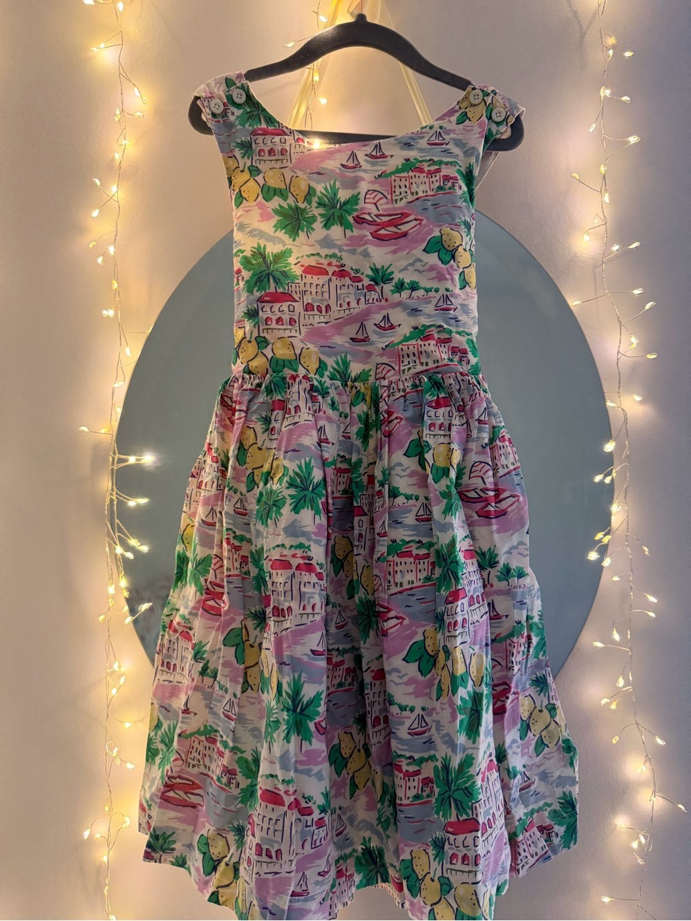 Mini Boden Pink, Green & Yellow Lemon Print Sundress